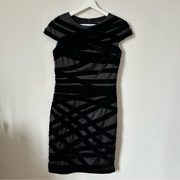 Tadashi Shoji Black Criss Cross Cap Sleeve Velvet Cocktail Dress Size 4 - Picture 1 of 5